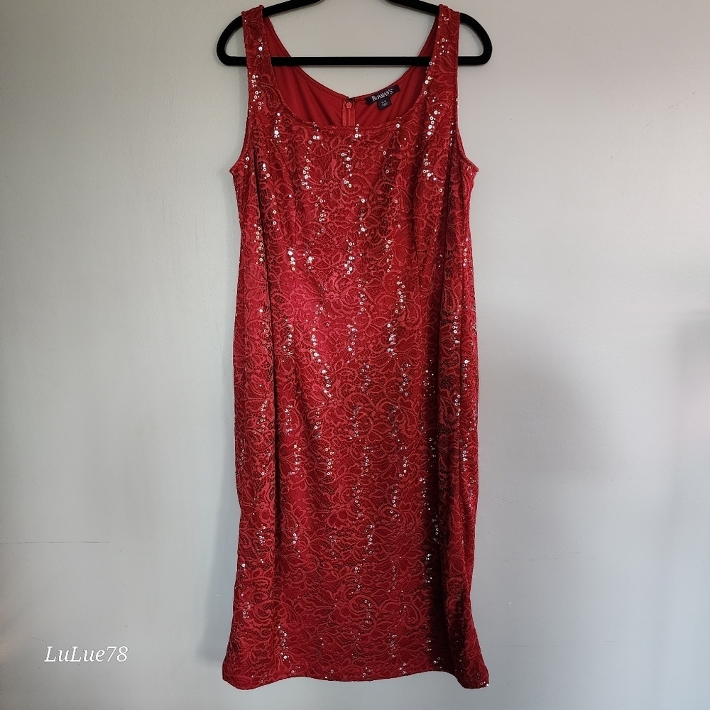 Roaman's Elegant Red Lace Sequin Women's Matching Duster & Dress Set 18W - Picture 3 of 15